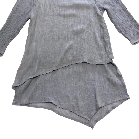 3/$25 ❥ Asymmetrical Lightweight Cut-out 3/4 Sleeves Blue Tunic Top Small - Picture 3 of 12